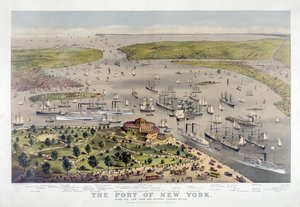 New York Limanı: Pilden Kuş Bakışı Görünümü, Güneye Bakış, pub. 1878 (renkli litografi)
